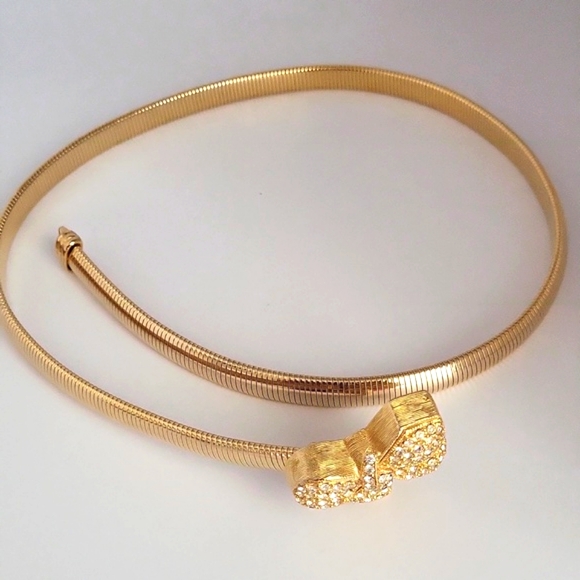 Vintage Dotty Smith Bow Belt Rhinestones Gold Tone Snake Chain 25" Relaxed - Picture 2 of 8